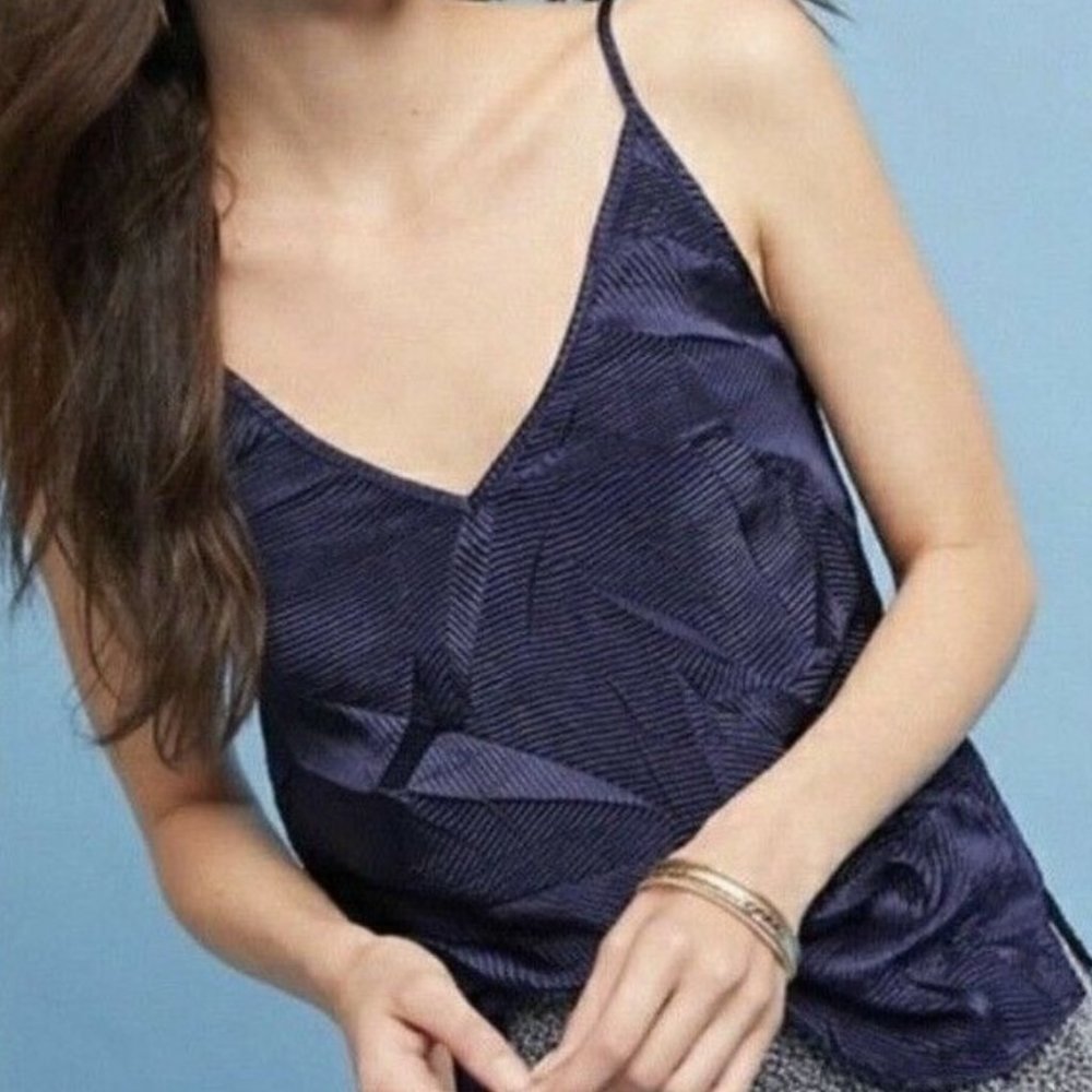Anthropologie Floreat Navy Pleat Textured Tank Top